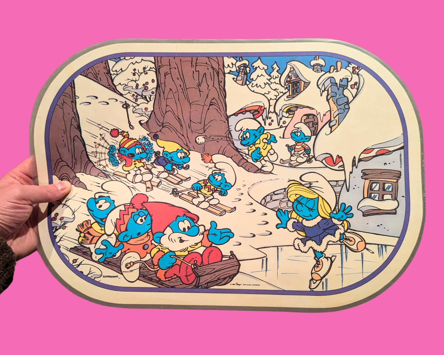 Lot de 4 sets de table vintage en plastique à collectionner Les Schtroumpfs des années 1980