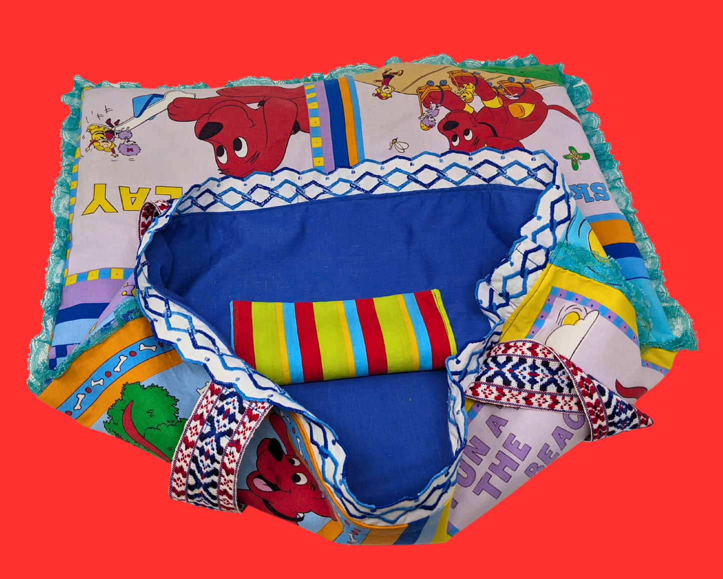 Handmade, Upcycled Vintage Clifford The Big Red Dog Pillowcases Tote Bag