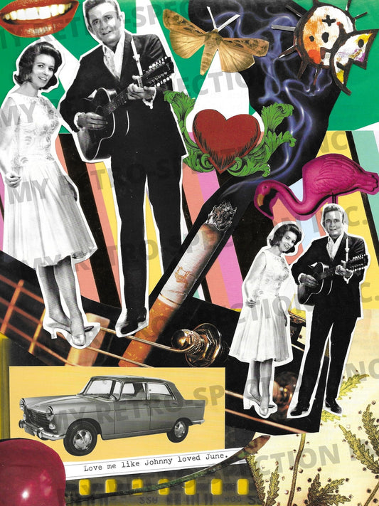 Impression d'un collage fait main de Johnny Cash et June Carter Cash