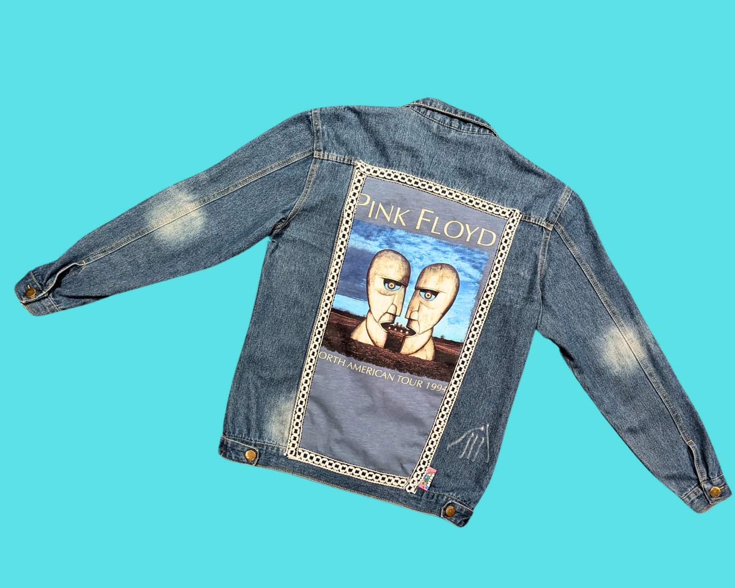 Handmade, Upcycled Pink Floyd The Division Bell T-Shirt Denim Jacket Size XL