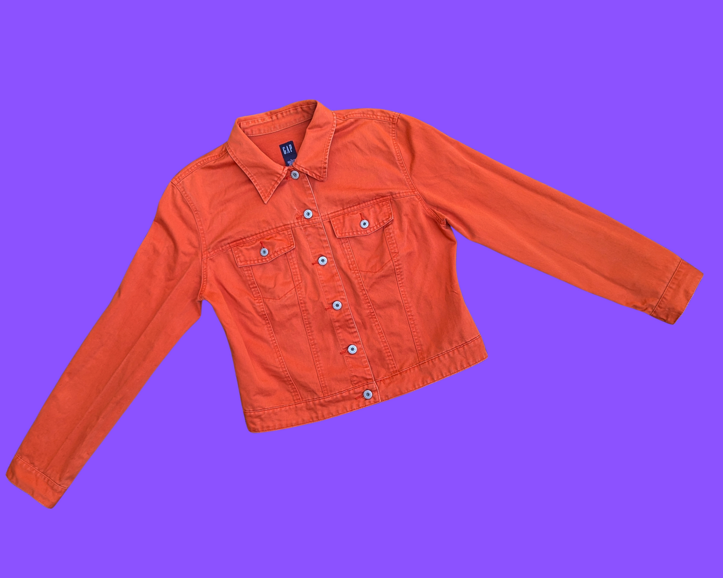 Handmade, Upcycled David Bowie Orange Denim Jacket Size L