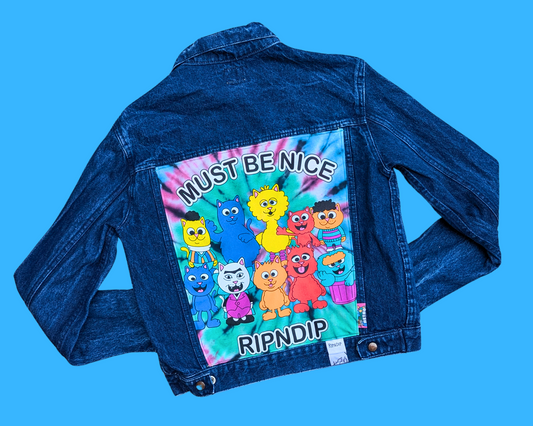 Veste en jean RipNDip Sesame Street faite à la main et recyclée, taille M