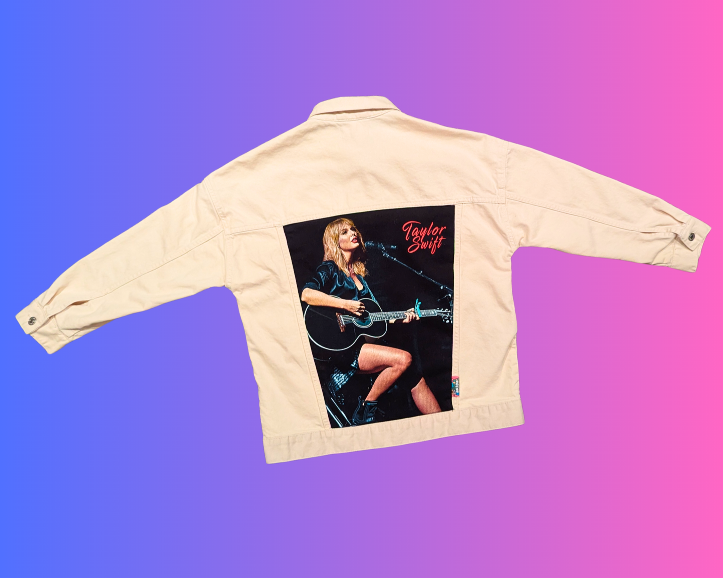 Handmade, Upcycled Taylor Swift Beige Denim Jacket Size S