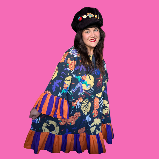 Handmade, Upcycled Halloween Themed Tablecloth Dress Fits an Oversized XL or Fitted 2XL