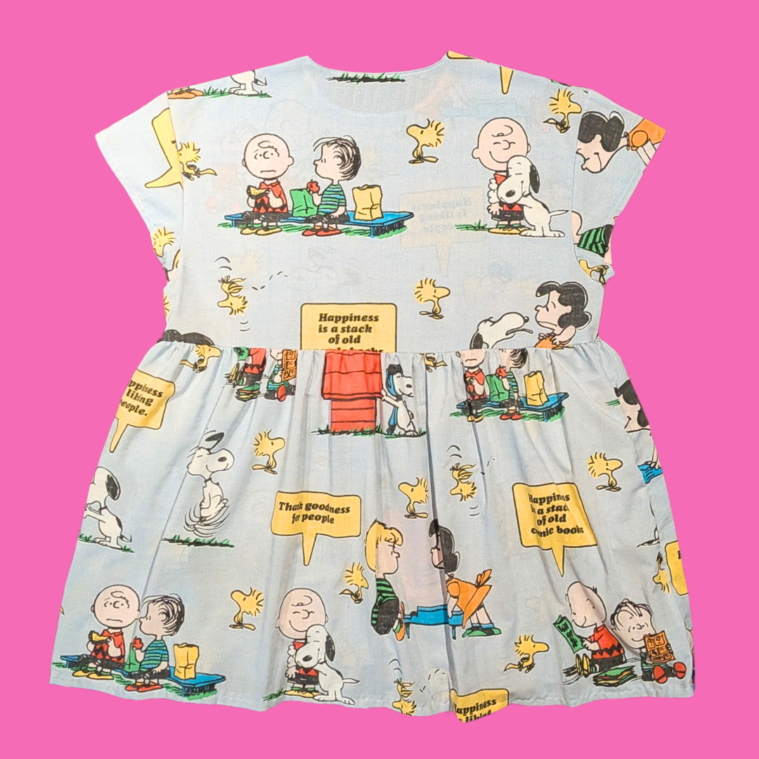 Handmade, Upcycled Peanuts, Snoopy and Charlie Brown Bedsheet Dress Fits an Oversized L-XL or Fitted 2XL