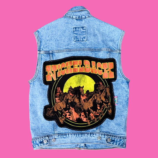 Nickelback Upcycled T-Shirt Sleeveless Denim Jacket Size XS (fits larger)
