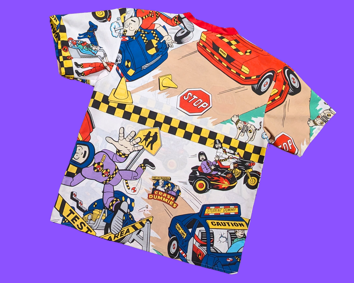 Handmade, Upcycled Vintage 1992 Crash Dummies Bedsheet T-Shirt Size M