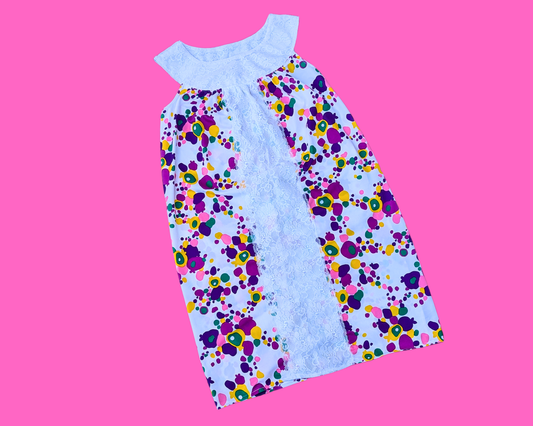 Robe longue vintage sans manches, style groovy, années 1960, taille M