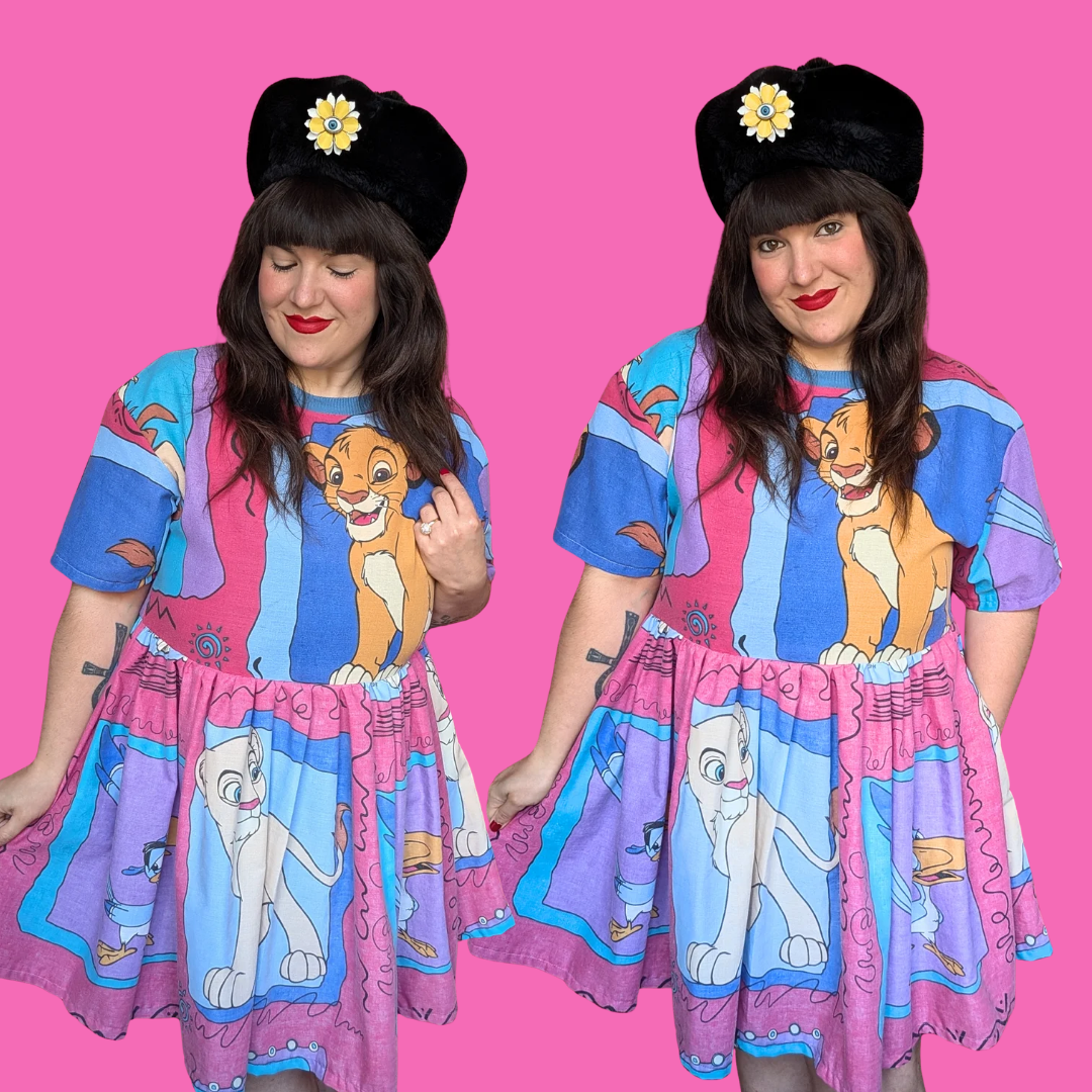 Handmade, Upcycled Walt Disney's The Lion King Bedsheet Dress Oversized S-M, Fitted L-XL