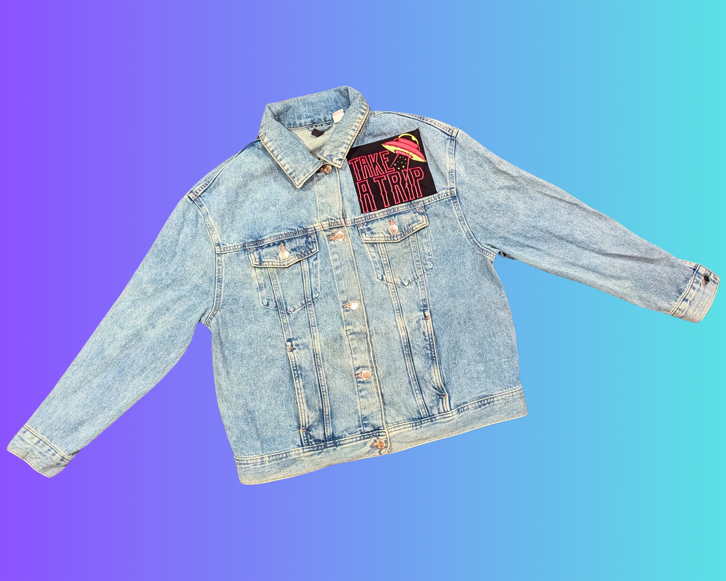 Handmade, Upcycled Take a Trip, Assholes Live Forever Denim Jacket Size M