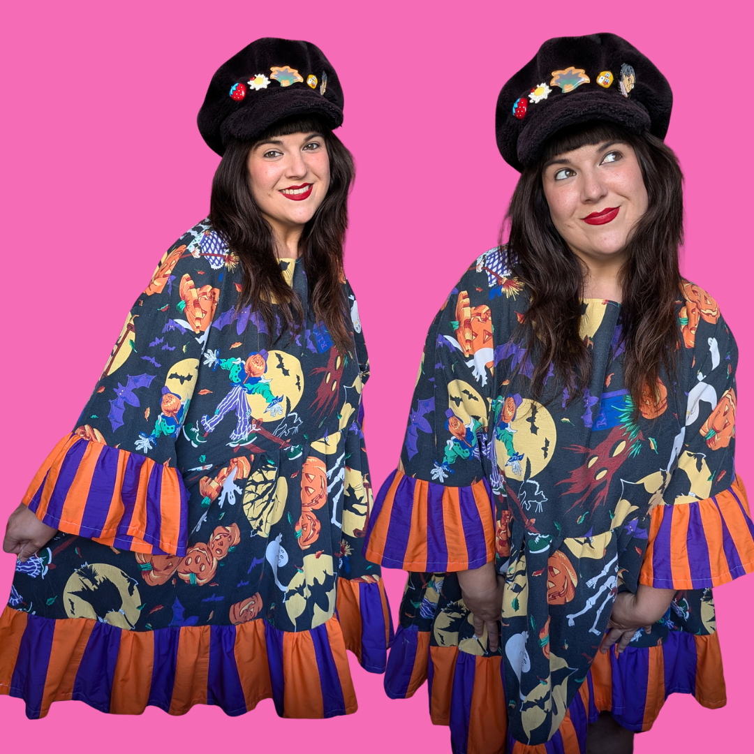 Handmade, Upcycled Halloween Themed Tablecloth Dress Fits an Oversized XL or Fitted 2XL