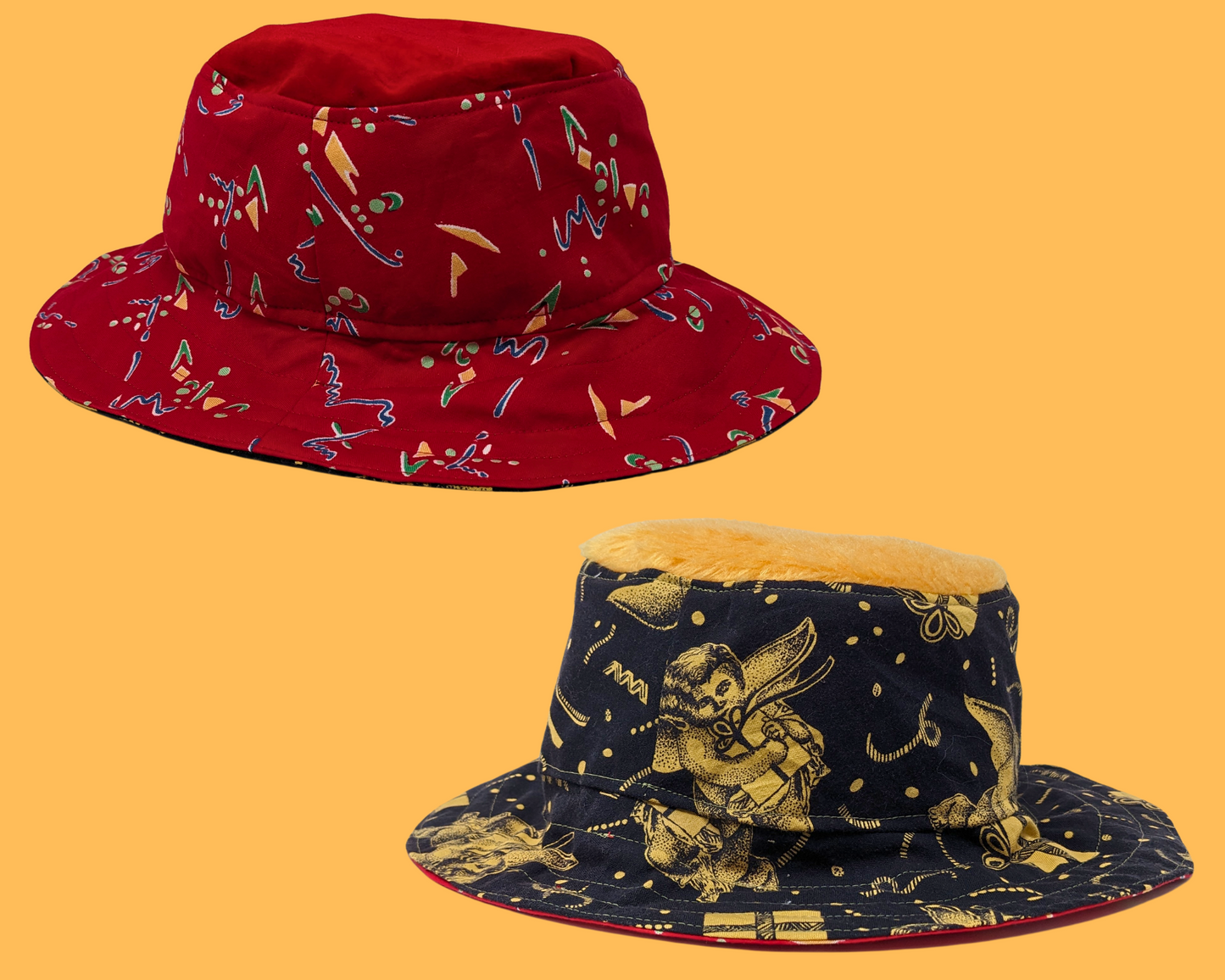 Bob réversible en tissu fait main et recyclé, style sac de sport des années 90 et Y2K