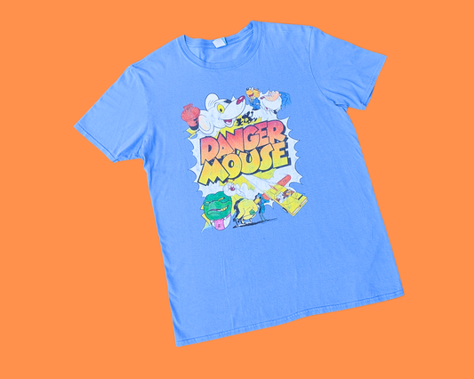 T-shirt bleu rétro Y2K Danger Mouse, taille L