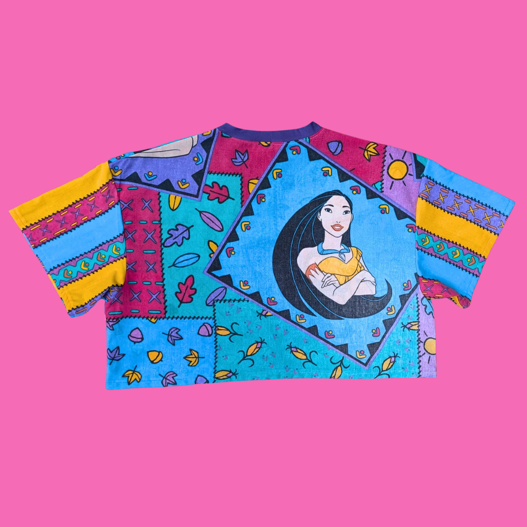Handmade, Upcycled Disney's Pocahontas Bedsheet Crop Top Oversized XL, Fitted 2XL