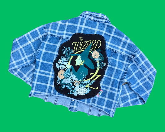 Veste en jean Le Magicien d'Oz faite à la main et recyclée, taille S