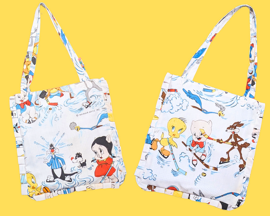 Sac fourre-tout vintage des années 1980, fait main et recyclé, motif Looney Tunes