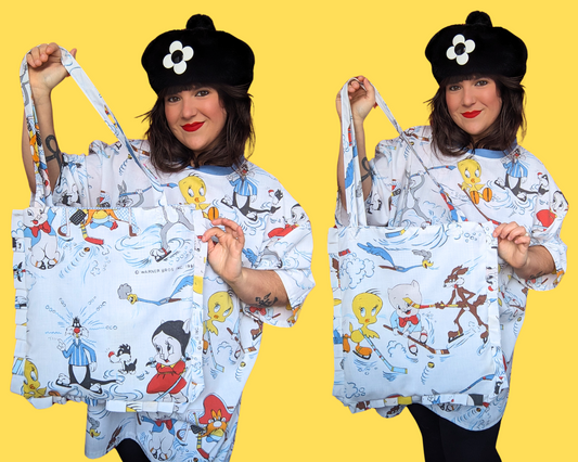 Sac fourre-tout vintage des années 1980, fait main et recyclé, motif Looney Tunes