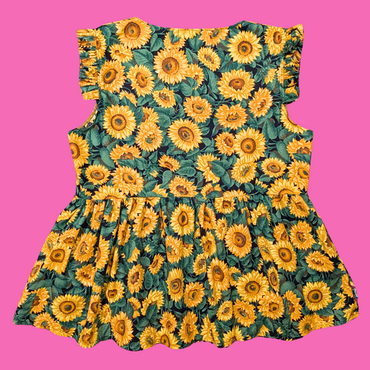 Handmade, Upcycled Sunflower Tablecloth Mini Dress Size 2XL