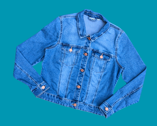 Veste en denim Eric Lapointe Quoi Ma Gueule faite à la main et recyclée Taille L