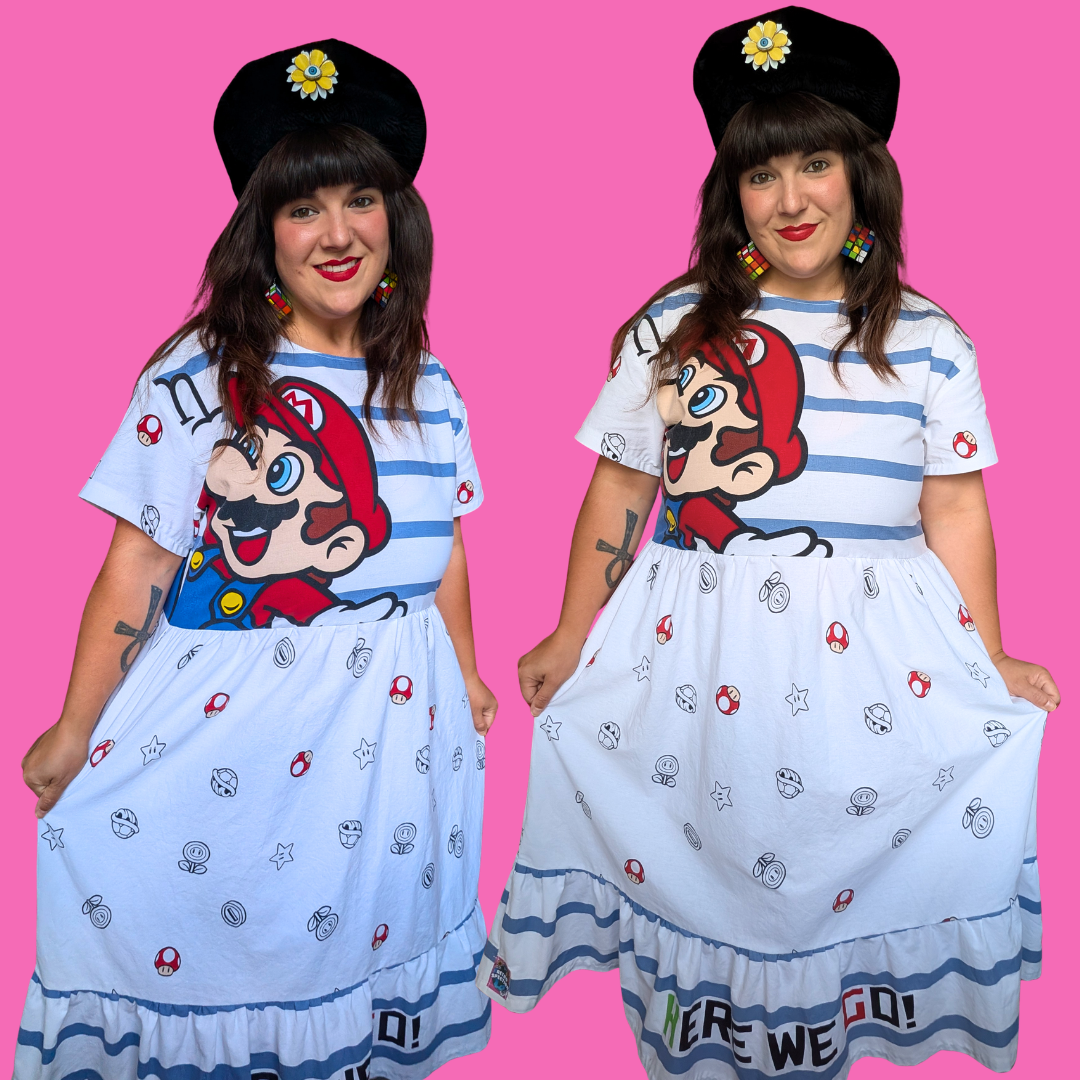 Handmade, Upcycled Disney's Nintendo Super Mario Duvet Cover Dress Fits an Oversized S-M or Fitted L-XL