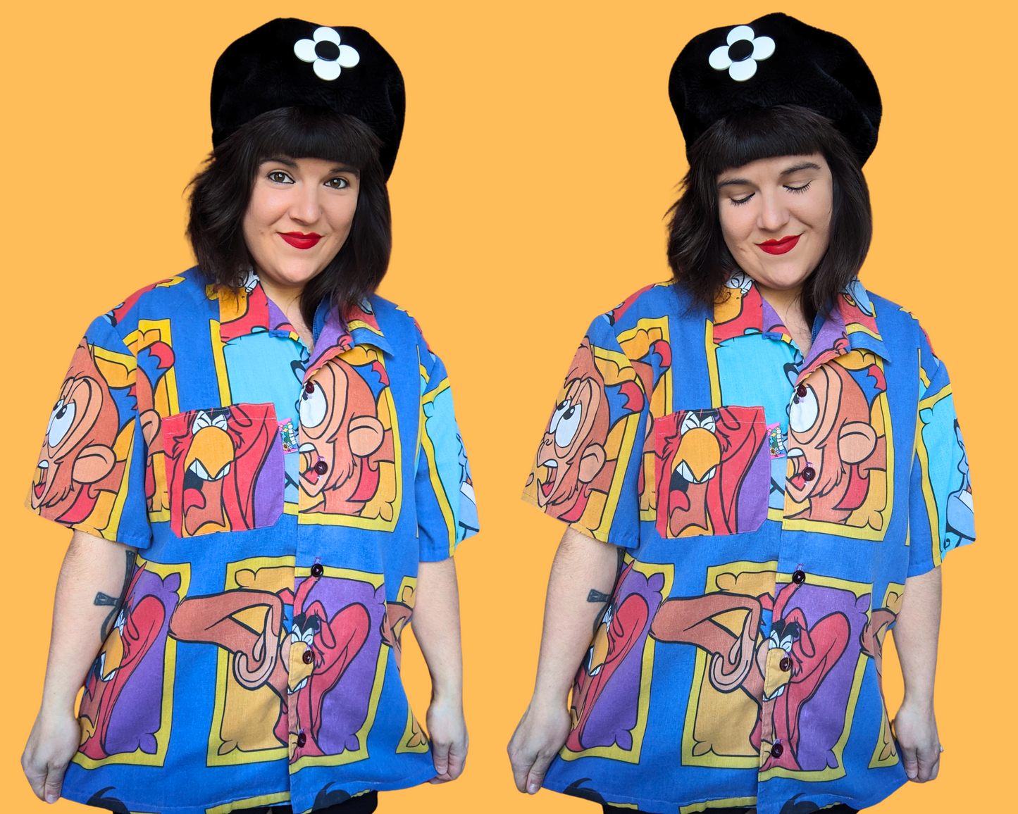 Chemise boutonnée à manches courtes en drap de lit vintage Aladdin fait main et recyclé L