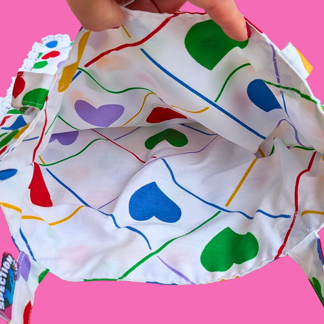 Sac fourre-tout en tissu à motifs cœurs colorés, fait main, recyclé