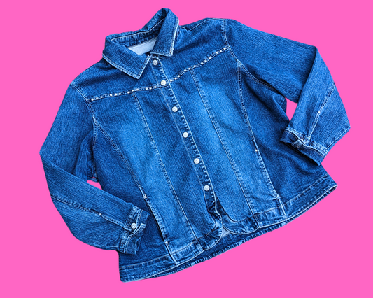 Veste en jean Trixie Mattel faite à la main et recyclée, taille 2XL