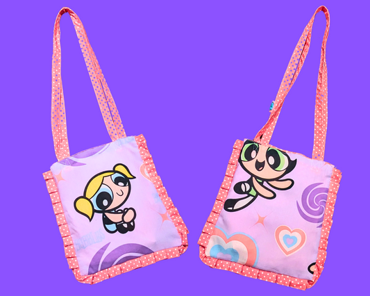 Sac fourre-tout fait main et recyclé pour drap de lit des années 2000 des Powerpuff Girls