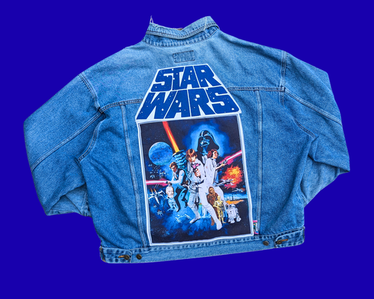 Veste en jean Star Wars faite main et recyclée, taille XL