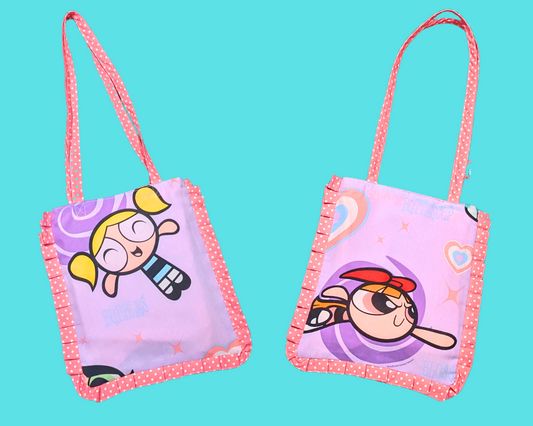 Sac fourre-tout fait main et recyclé pour drap de lit des années 2000 des Powerpuff Girls