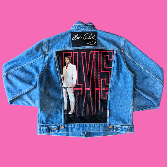 Elvis Presley Upcycled Denim Jacket Size L