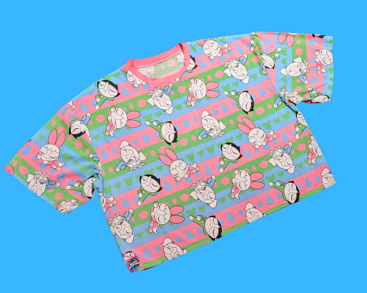 T-shirt drap de lit vintage des années 1990, fait main et recyclé, motif Les Super Nanas, taille XL, taille 2XL ajustée