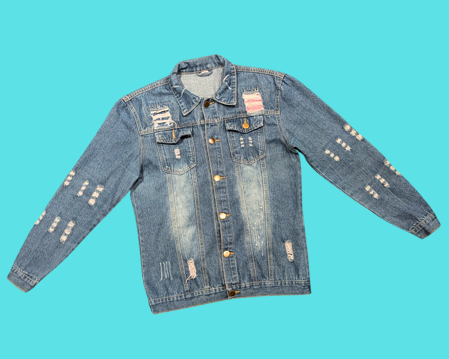 Handmade, Upcycled Pink Floyd The Division Bell T-Shirt Denim Jacket Size XL