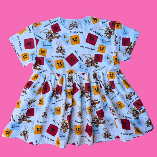Handmade, Upcycled Disney's Mickey at the Rodeo Bedsheet Dress Fits an Oversized XL or Fitted 2XL
