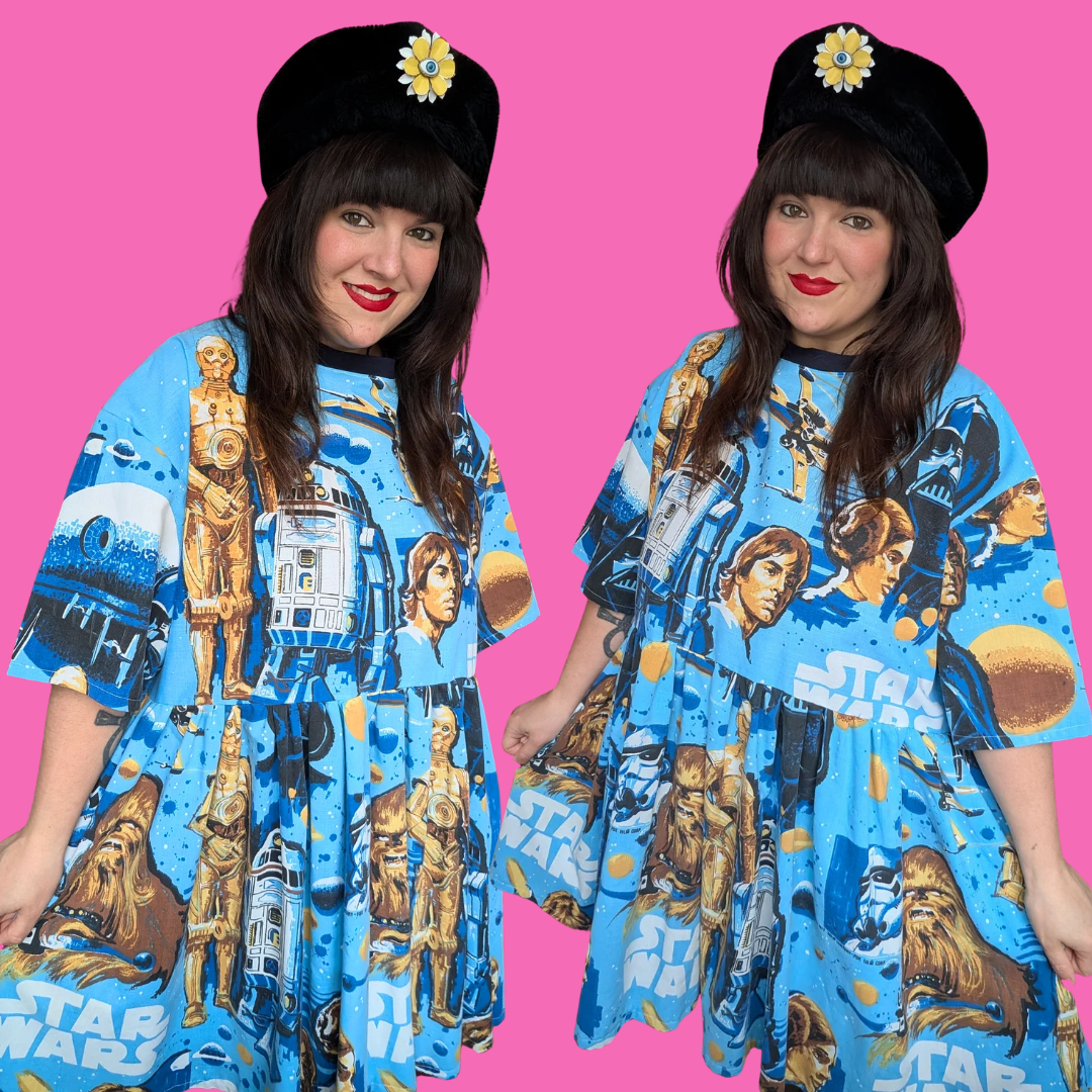 Robe drap de lit Star Wars faite main et recyclée, taille XL ample, taille 2XL ajustée