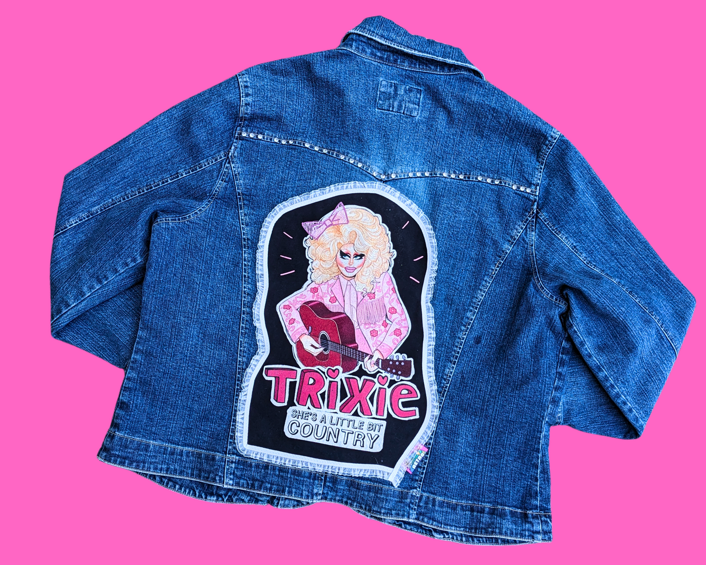Handmade, Upcycled Trixie Mattel Denim Jacket Size 2XL