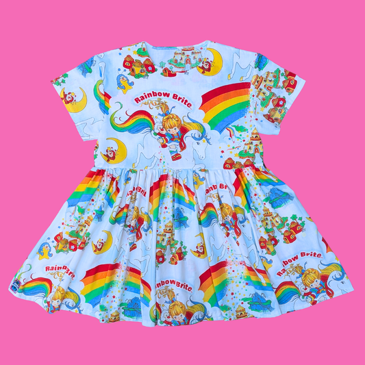 Handmade, Upcycled Rainbow Brite Bedsheet Dress Fits an Oversized S-M or Fitted L-XL