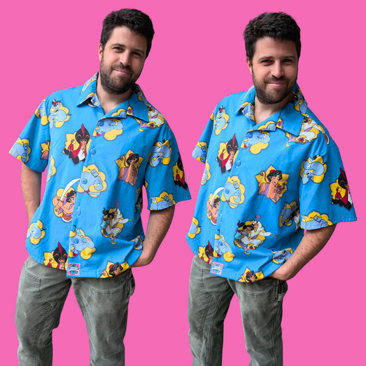 Chemise boutonnée Aladdin de Walt Disney, taille XL, faite à la main et recyclée