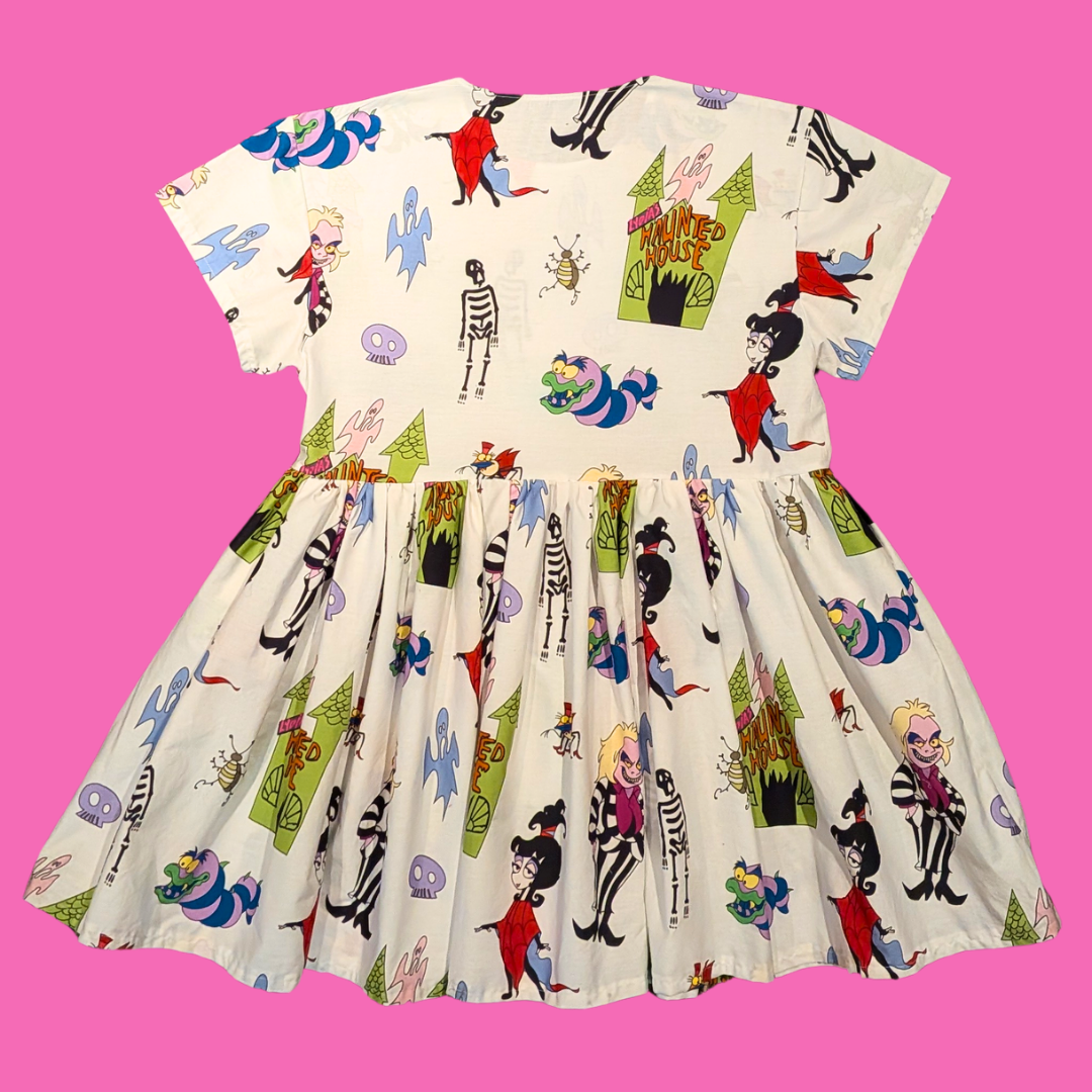 Handmade, Upcycled Beetlejuice Bedsheet Dress Fits an Oversized S-M or Fitted L-XL