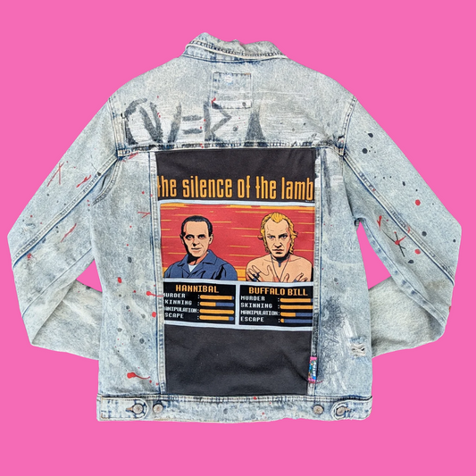 The Silence Of The Lambs Upcycled T-Shirt Denim Jacket Size M for Women
