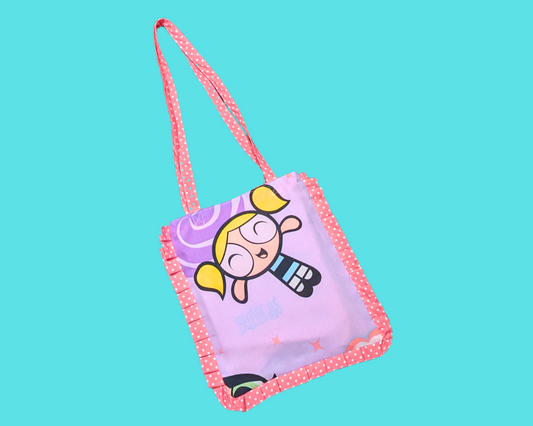 Sac fourre-tout fait main et recyclé pour drap de lit des années 2000 des Powerpuff Girls