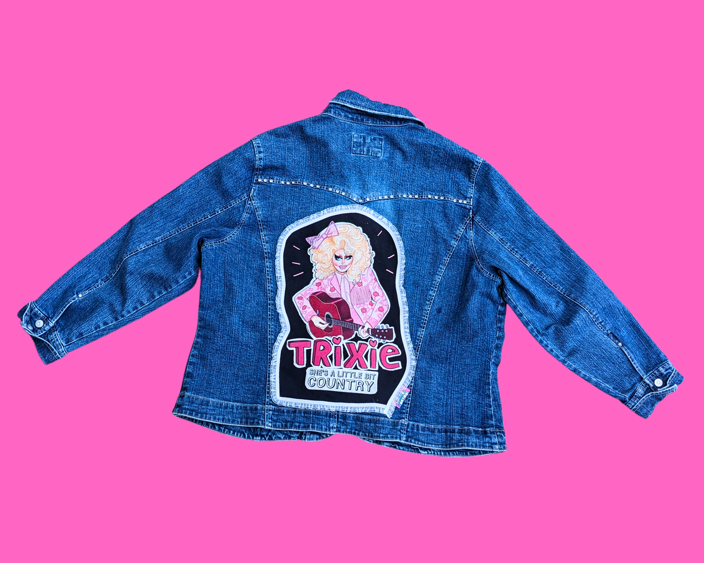 Handmade, Upcycled Trixie Mattel Denim Jacket Size 2XL