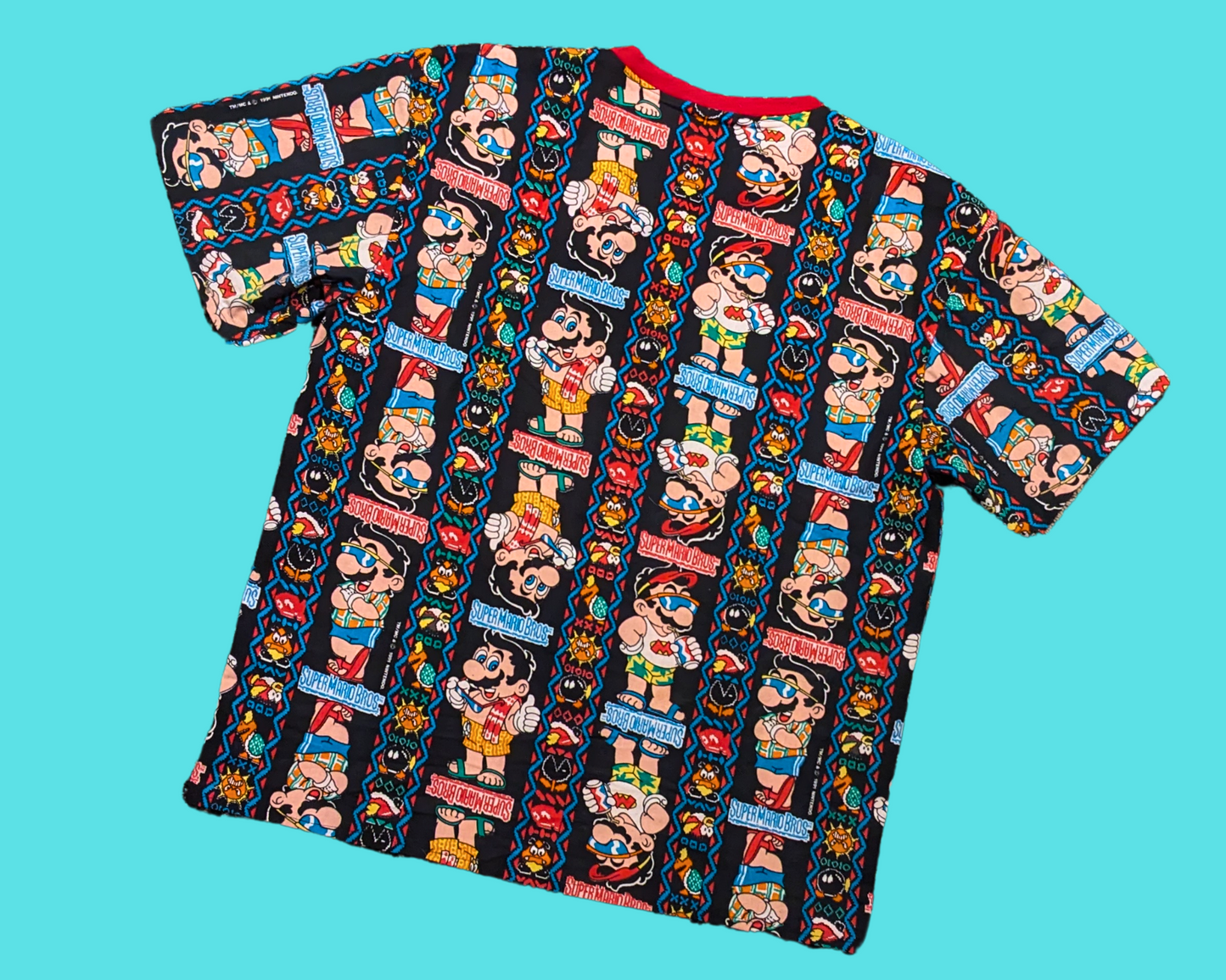 Handmade, Upcycled Vintage 1991 Super Mario Bros Fabric T-Shirt Size M