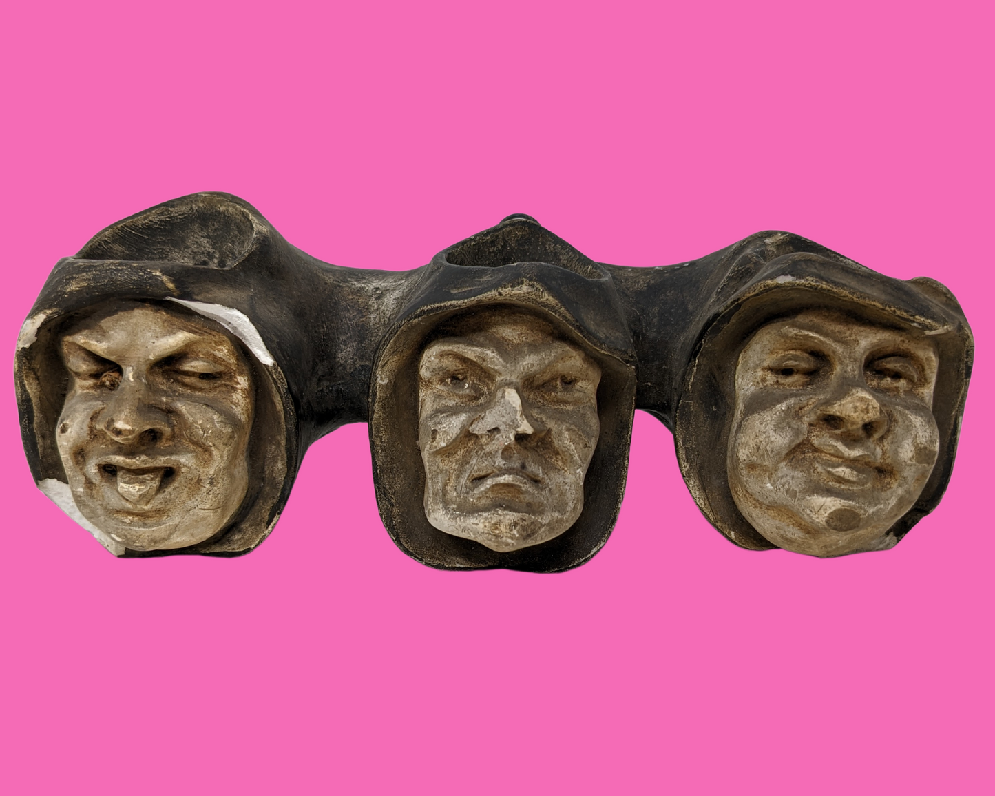 Porte-pipe à craie antique des années 1900 à trois moines