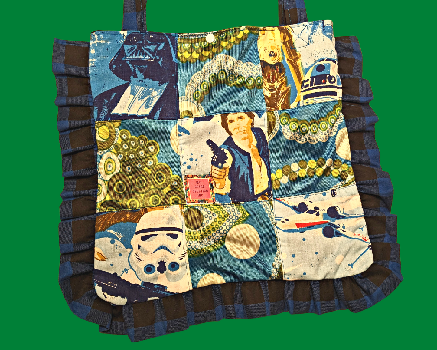Drap de lit Star Wars recyclé fait à la main + sac fourre-tout en tissu soyeux Groovy vintage des années 1960