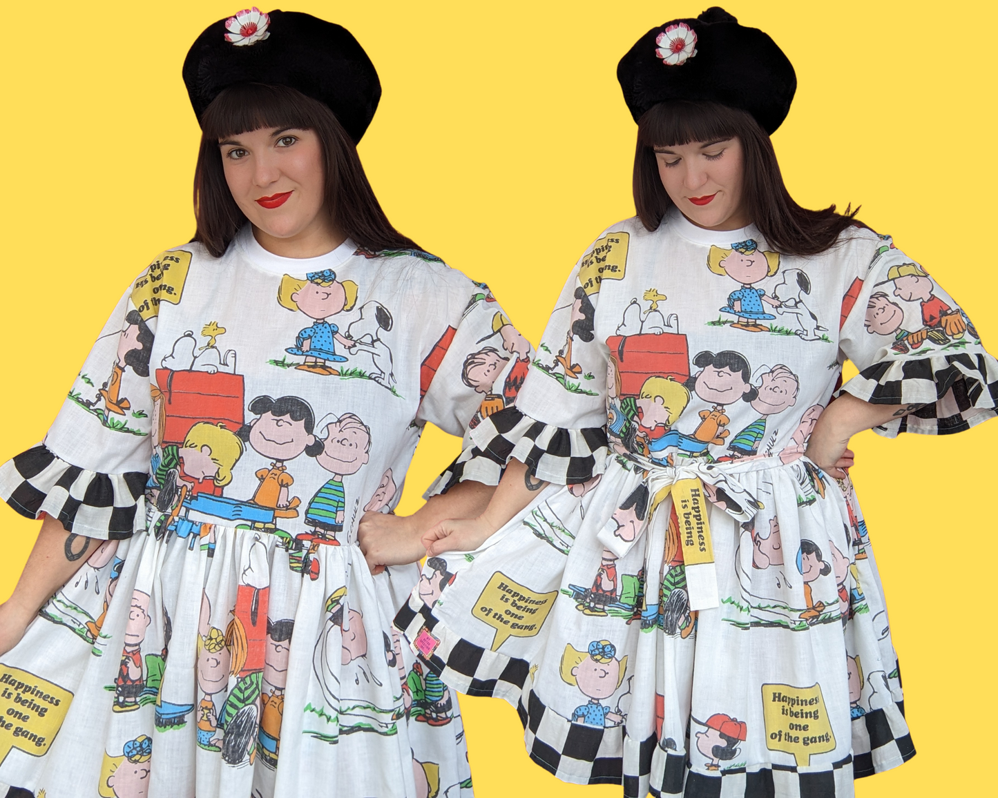 Handmade, Upcycled Peanuts, Charlie Brown, Snoopy and the Gang Bedsheet T-Shirt Dress Fits S-M-L-XL