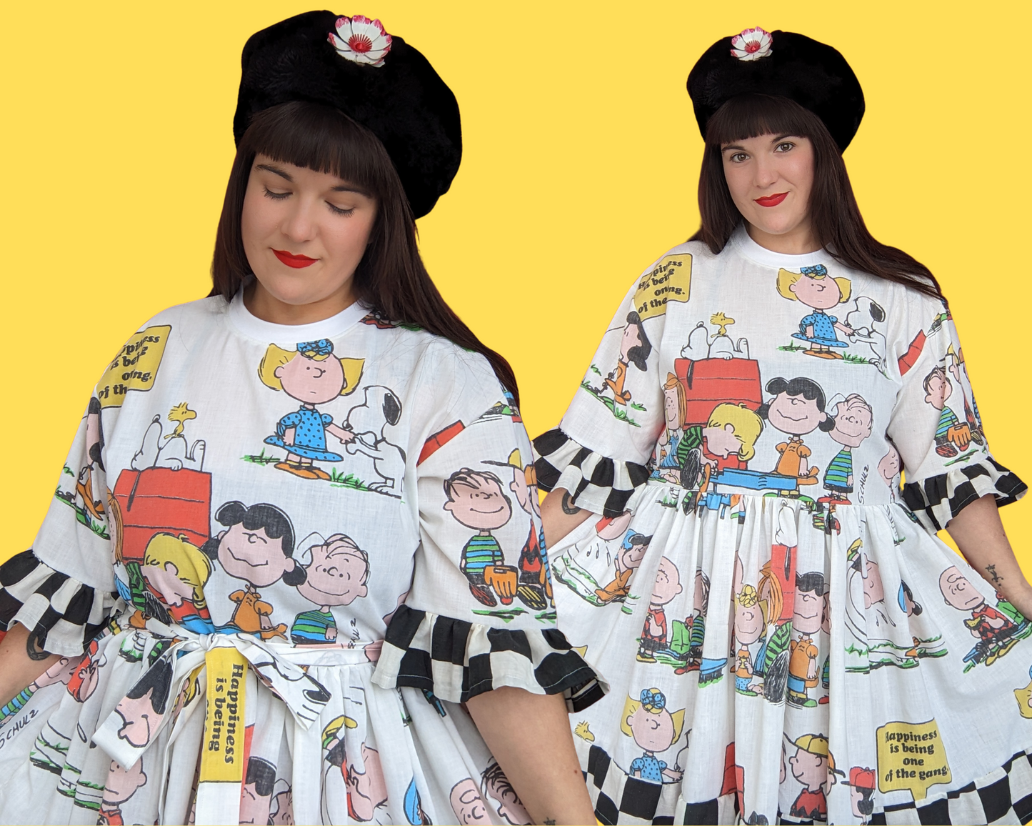 Handmade, Upcycled Peanuts, Charlie Brown, Snoopy and the Gang Bedsheet T-Shirt Dress Fits S-M-L-XL