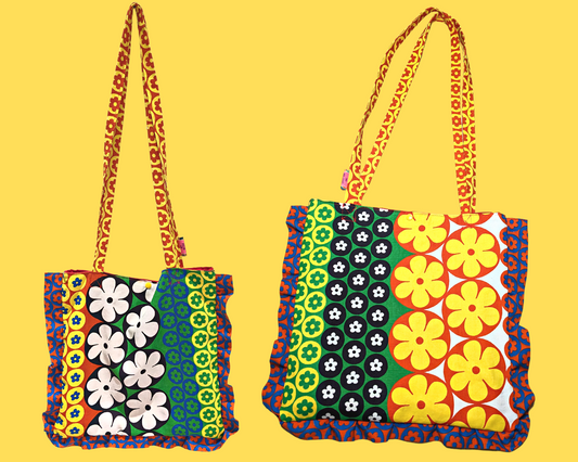 Handmade, Upcycled Vintage Groovy Flower Power Fabric Tote Bag