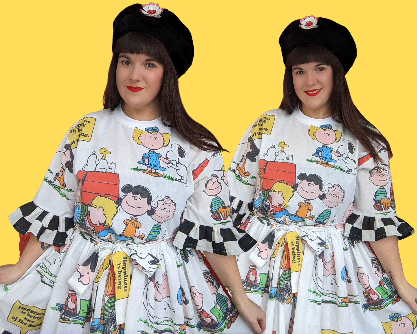 Handmade, Upcycled Peanuts, Charlie Brown, Snoopy and the Gang Bedsheet T-Shirt Dress Fits S-M-L-XL