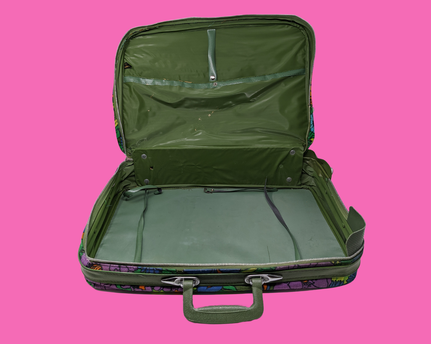 Vintage 1960's Blue, Yellow, Green and Purple Floral Groovy Small Suitcase